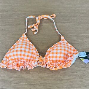 Orange Gingham Bikini Top